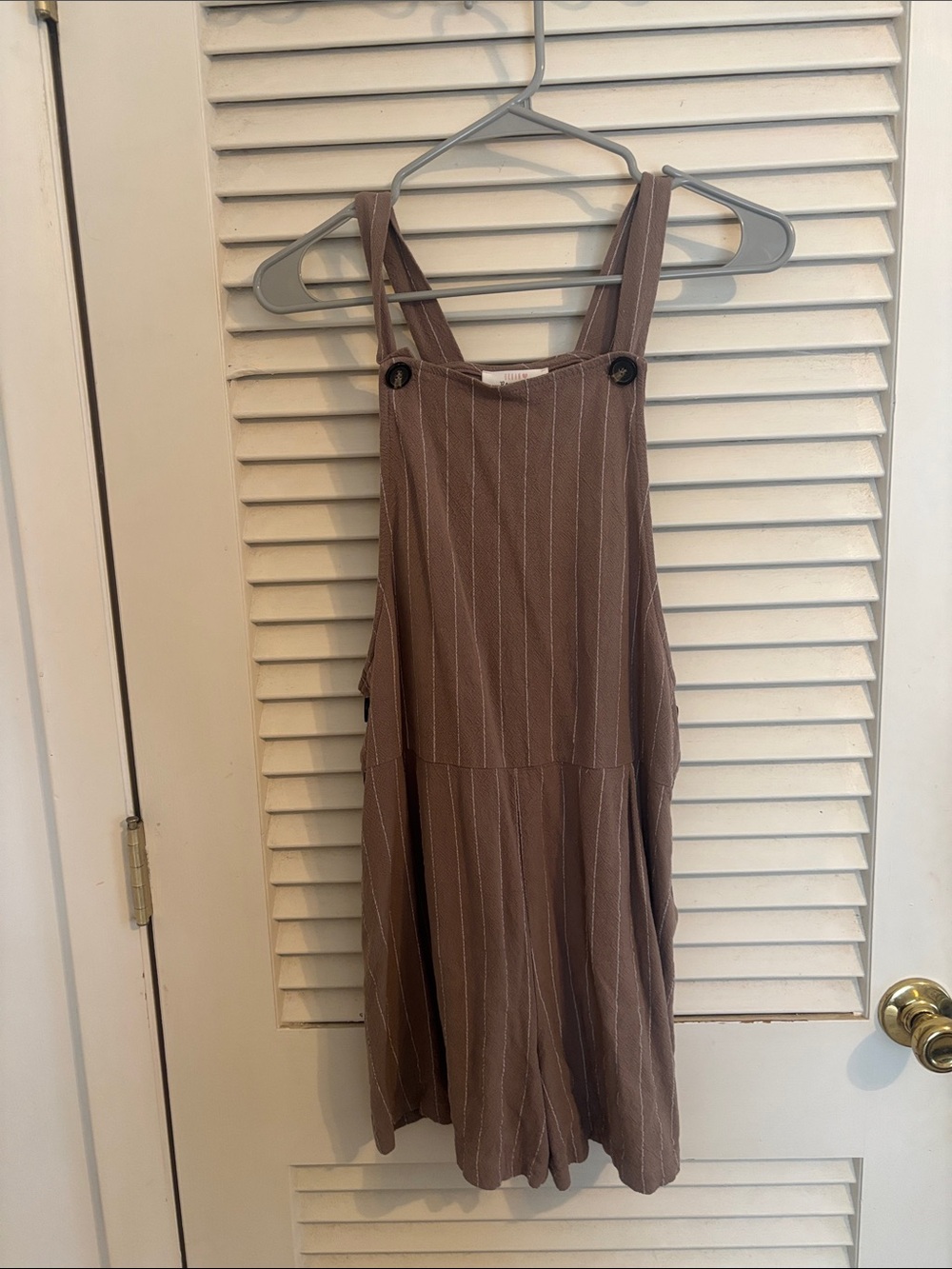 URBAN Romantics Taupe Pinstripe Pinafore romper